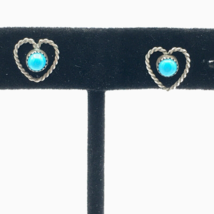 NATIVE AMERICAN turquoise &amp; sterling silver stud earrings - twisted wire heart - £19.88 GBP