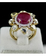 Certified Natural Burma Ruby Cabochon Yellow Rose Cut Diamond 18K Gold F... - $248,739.28 MXN