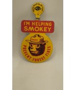 Vintage  Litho Smokey the Bear Tin Pin &quot;I&#39;m Helping Smokey&quot; New Old Stock - £6.72 GBP