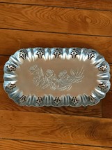 Vintage Pinched Oval Aluminum Metal Tray w Embossed Rose Flowers in Center  – - £8.92 GBP