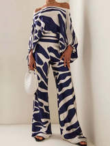 Casual Lantern Sleeve Off Shoulder Top Wide Leg Pants Suit - £29.06 GBP