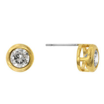 Precious Stars Goldtone 5.7mm Round Bezel-Set Cubic Zirconia Earring Studs - £11.85 GBP