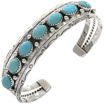 Navajo Bracelet Sterling Silver Blue Turquoise Row Bracelet Womens Men&#39;s s6-7.5 - £260.35 GBP