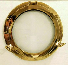 Antique 12 &quot; Porthole Brass Window Nautical Ship Wall Mirror Decor Maritime Item - £97.32 GBP