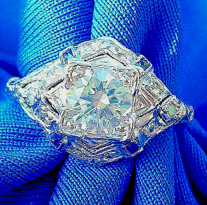 Earth mined Diamond Sapphire Deco Engagement Ring 1ct Vintage Platinum Statement Item image 11