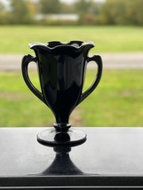 L.E. Smith Black Amethyst Glass Trophy Vase Spooner Art Deco - $60.00