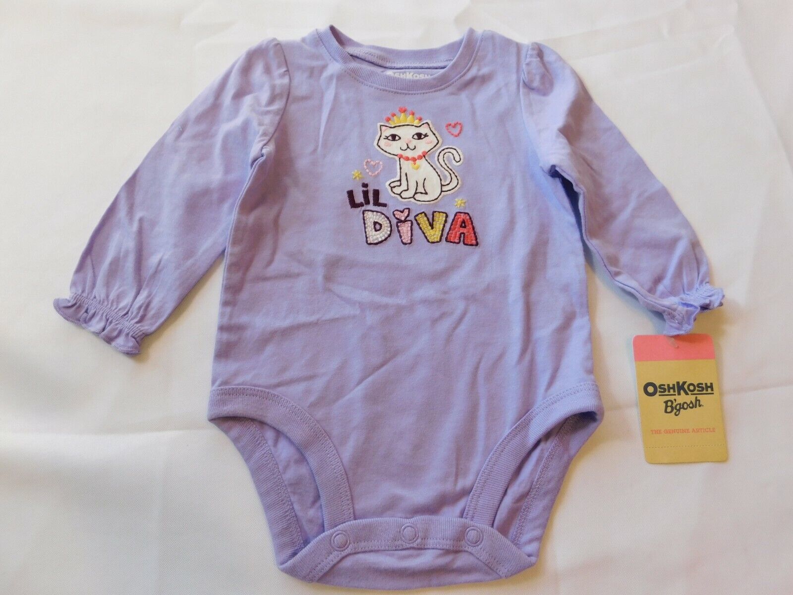 Osh Kosh B'gosh Baby Girl's Long Sleeve Body Suit "Lil Diva" Purple 3 Months NWT - $12.86