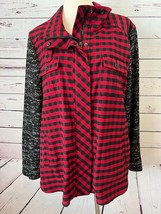 LOGO Lori Goldstein shirt shacket Large Sweater knit buffalo plaid Jacket - $32.23
