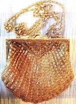 Walborg Vintage Beaded Clam Shell Gold Evening Purse w/chain Handle - £29.12 GBP