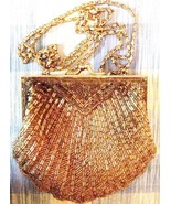 Walborg Vintage Beaded Clam Shell Gold Evening Purse w/chain Handle - £29.66 GBP