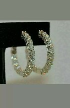 3Ct Lab Created Round Brilliant Cut D/VVS1 Diamond Hoop Earrings 14K WGold FN - £50.24 GBP