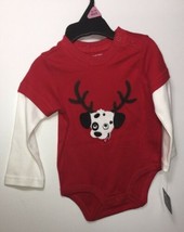 NWT Falls Creek Bodysuit 6-9 Months BABY Doggy Reindeer Red Long Sleeve - £7.79 GBP