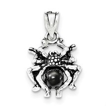 NEW ANTIQUED BLACK GLASS SPIDER PENDANT REAL SOLID .925 STERLING SILVER - £18.63 GBP