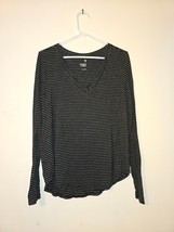 SO Favorite V-Neck T-Shirt Women&#39;s Large Striped Fit Long Sleeve Preppy ... - £14.78 GBP