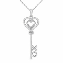 Sterling Silver Womens Round Diamond Heart XO Key Pendant 1/8 Cttw - £119.10 GBP