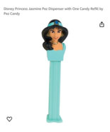 Pez Dispenser Disney Princess Alladin Jasmine &quot;A&quot; Light Blue Stem - $148.25 MXN