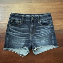 American Eagle High Rise Shortie Blue Denim Jean Shorts Dark Wash Size 0 - £10.11 GBP