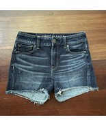 American Eagle High Rise Shortie Blue Denim Jean Shorts Dark Wash Size 0 - £10.08 GBP