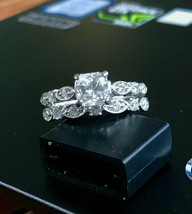 2.75Ct Princess Cut Diamond Engagement Ring Bridal Set in 14k White Gold Finish - £107.53 GBP
