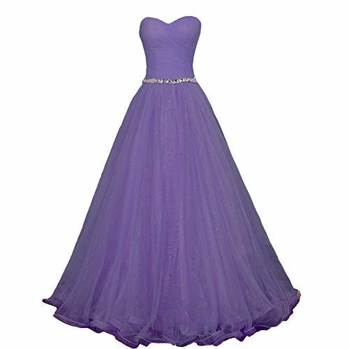 Plus Size Simple Pleats Beaded Tulle Long Evening Prom Dresses Lavender US 20W