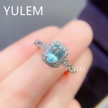 Natural Apatite Ring 5mmx7mm  Genuine Blue Gemstone Fine Jewelry for Girl Annive - £39.44 GBP