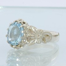 Sky Blue Aquamarine Handmade Sterling Silver Ladies Angels Flower Ring size 7.25 - £108.95 GBP