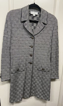 St. John Collection Wool Blend Long Dress Blazer Jacket Gray Check Size 6 - £186.12 GBP