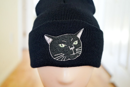 Black Cat Zoning Out Dissociating Meme Embroidered Patch - £17.26 GBP