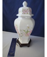 Vintage Blue Ribbon PORCELAIN GINGER JAR VASE Floral Lid - £78.63 GBP