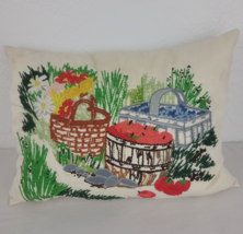 Floral Embroidered Pillow Garden Handmade Crewel Hand Stitched Cottage Core Vtg - £13.38 GBP