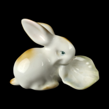 Zsolnay Ceramic Rabbit with Cabbage Leaf VTG Easter Bunny Animal Figurine - £30.07 GBP