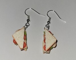 Turkey Tomato Sandwich Earrings Silver Wire Sandwich Charms Meat - £6.72 GBP