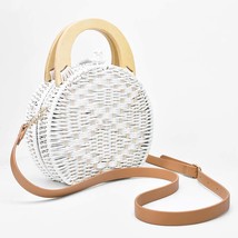 Woman fashion Wooden Handle Rattan Knit Bag Camel white New Straw Bag Sh... - £58.30 GBP