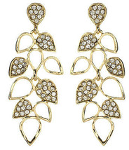 Amrita Singh Milly Gold Pave Crystal Leaf Dangle Drop Earrings ERC 1654 NWT  - $19.31