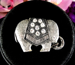 Rhinestone ELEPHANT PIN Vintage Brooch Silvertone Ele Pachyderm Clear1 7/8&quot; - £15.02 GBP