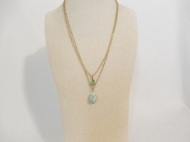 Department Store Gold Tone 17” Light Green Stone Pendant Necklace M454 - $13.43