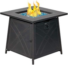 Outdoor Propane Fire Pit Table With Lid And Blue Fire Glass,, By Bali Ou... - £160.35 GBP