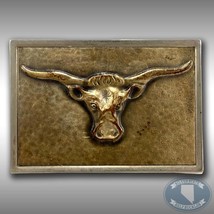 Vintage Belt Buckle Longhorn Western Bull Steer Head Cowboy Rodeo Square Gold - £13.45 GBP