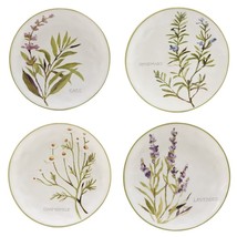 Fresh Herbs 9&quot; Salad/dessert Plates Set Of 4 X Green Multi Color Off/White - $55.19