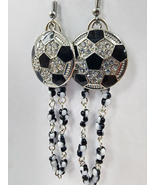 Soccer ball rhinestone bead earrings long dangles bling sports jewelry  - $163.59 MXN