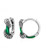 Snake green sterling silver huggie hoops - €13,33 EUR