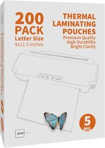 Binditek 200 Pack Thermal Laminating Pouches, 5Mil Laminating Sheets,, H... - $38.29