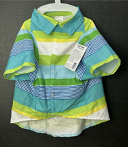 NWT Top Paw Blue &amp; Green Striped Dog Button Down Camp Shirt Size Large - £10.07 GBP