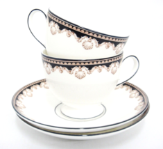 Wedgwood Medici R4588 Footed Cup and Saucer Lot of 2 Tan Shells Black Ba... - £16.34 GBP