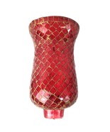 Vtg Ruby Red &amp; Gold Glass Mosaic Tile Hurricane Candle Lamp 7.5&quot; Tall Shade - $366.26 MXN