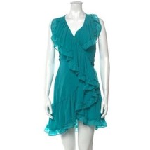 Misa Womens XS Lilian Wrap Mini Dress Turquoise Ruffle Sleeveless Chiffo... - £55.94 GBP