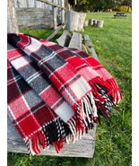 Red Black Checked Wool Throw Blanket Plaid - 100% New Zealand Wool (55" x 80") - $90.00