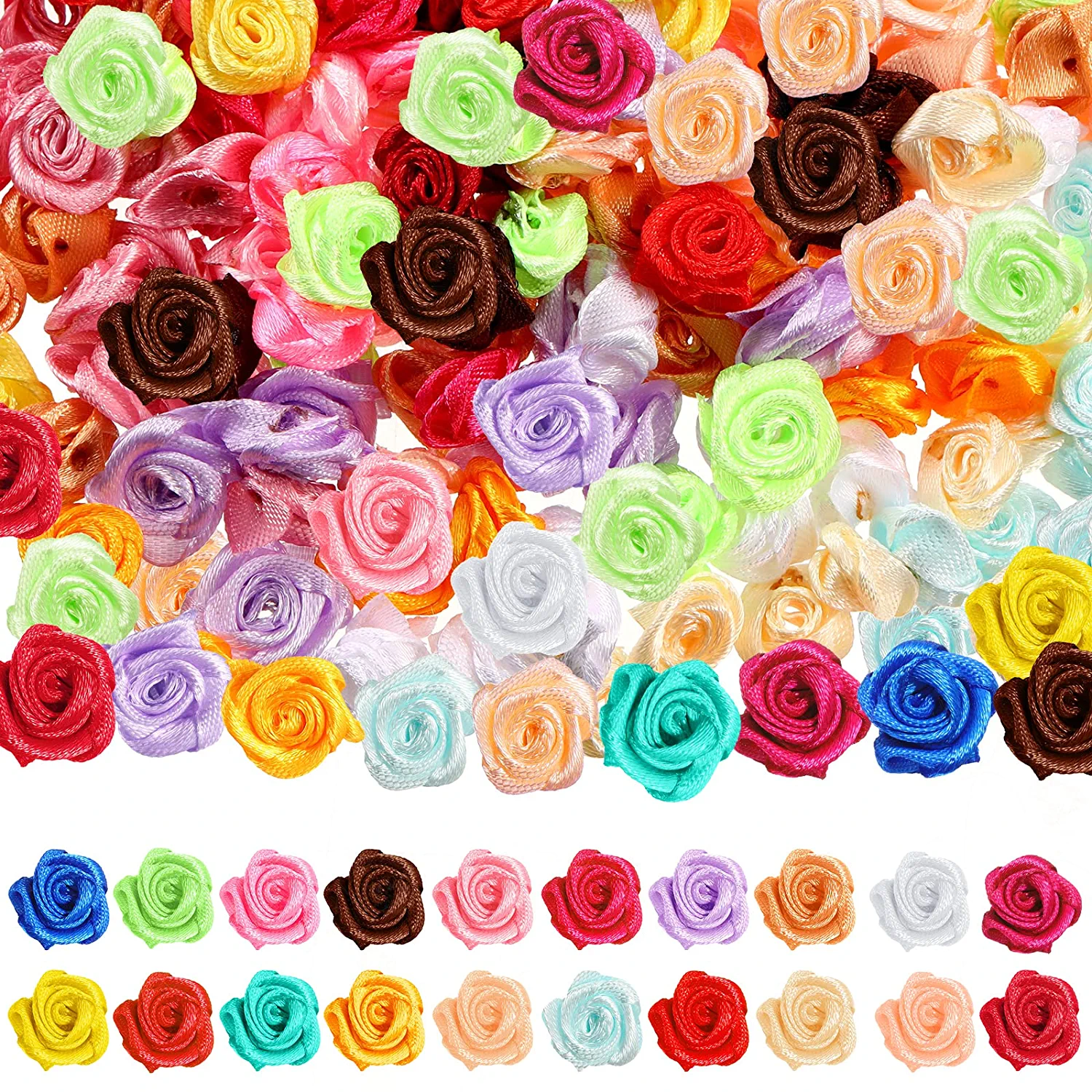 300 Pcs Mini Satin Ribbon Roses, Small Fabric Flowers For Crafts Diy Sat... - £15.73 GBP