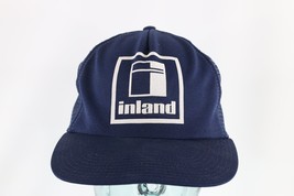 Vintage 80s Distressed Inland Spell Out Trucker Hat Cap Snapback Navy Bl... - £19.42 GBP
