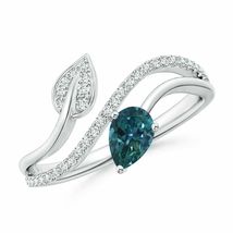 1.32 Ct Teal Montana Sapphire &amp; Diamond Ring with Leaf Motif 925 Starling Silver - £71.14 GBP